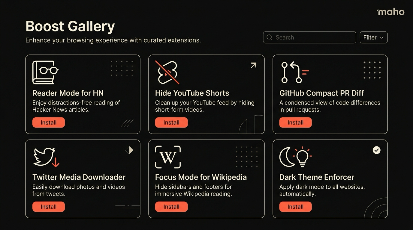 The three Boosts in action: GitHub, YouTube, Hacker News