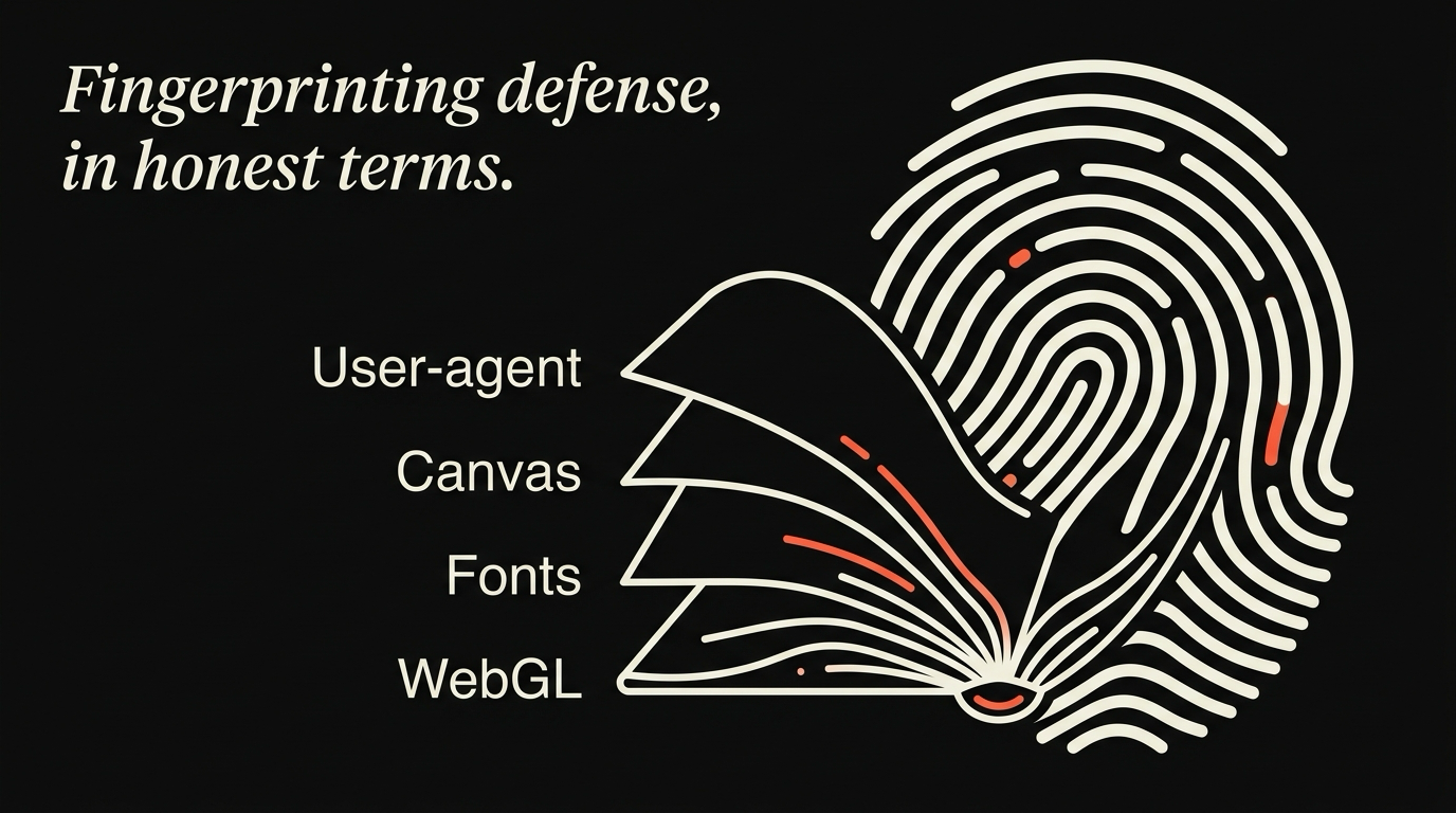 A diagram showing the layers of a browser fingerprint, with some layers blurred and some sharp