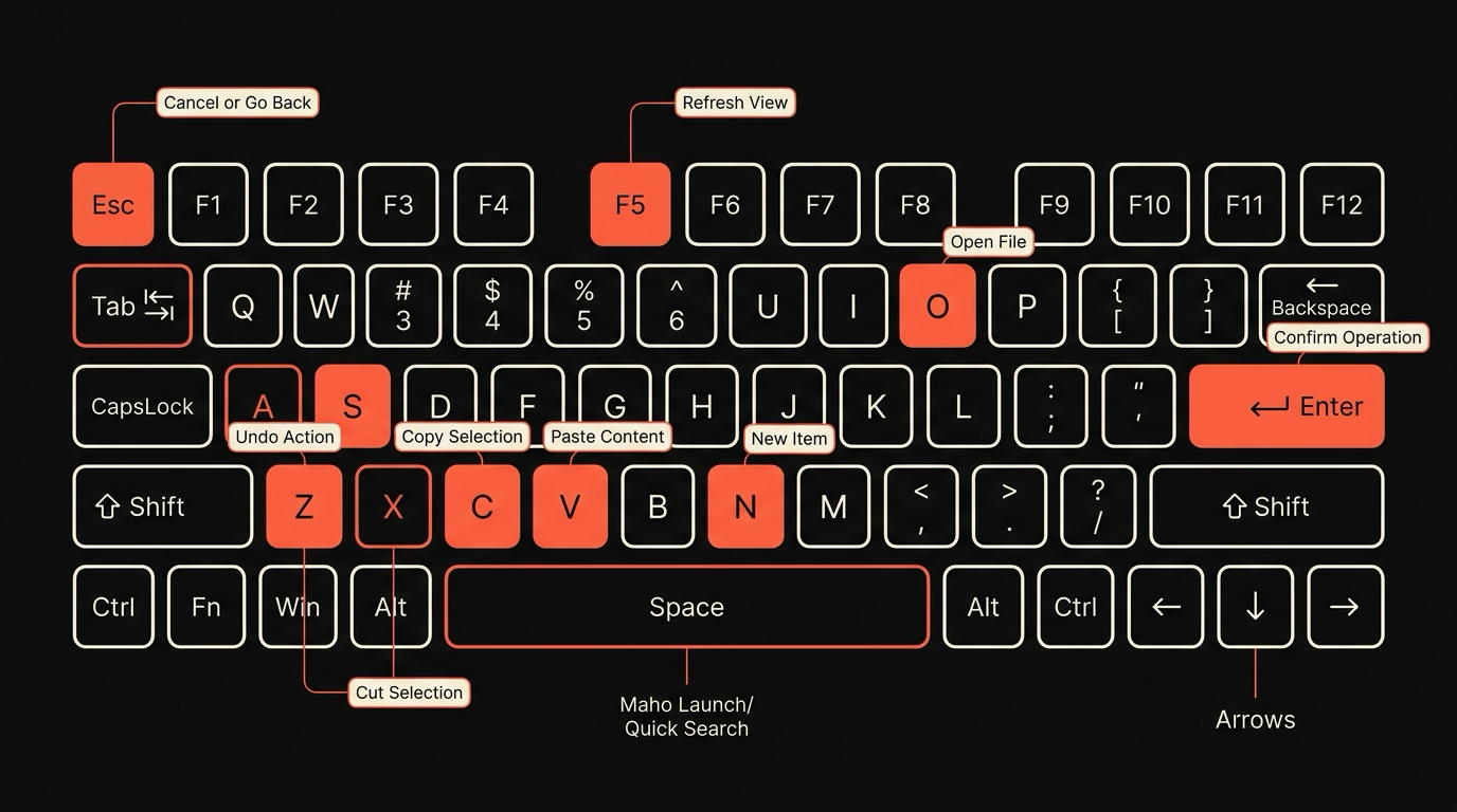 Default shortcut cheatsheet, grouped by modifier convention