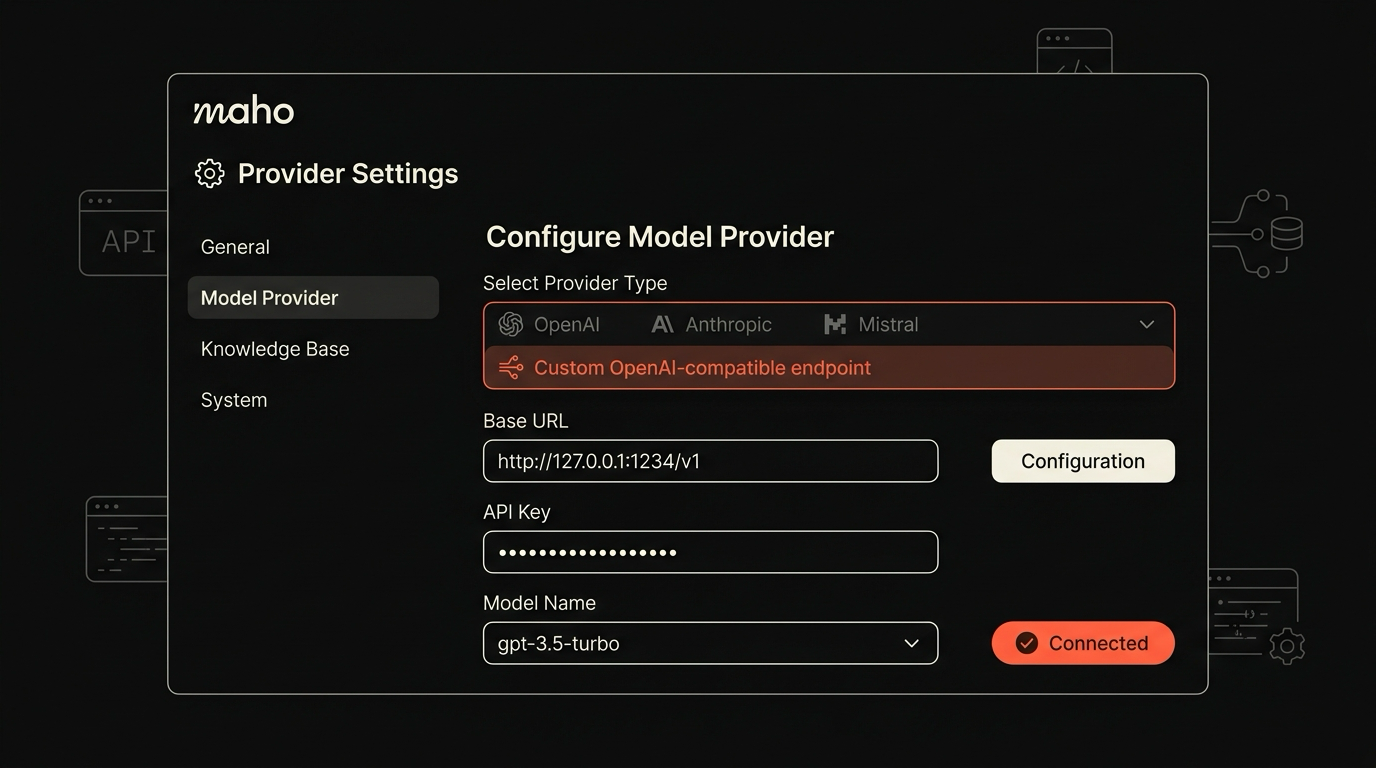 Maho provider config with LM Studio selected