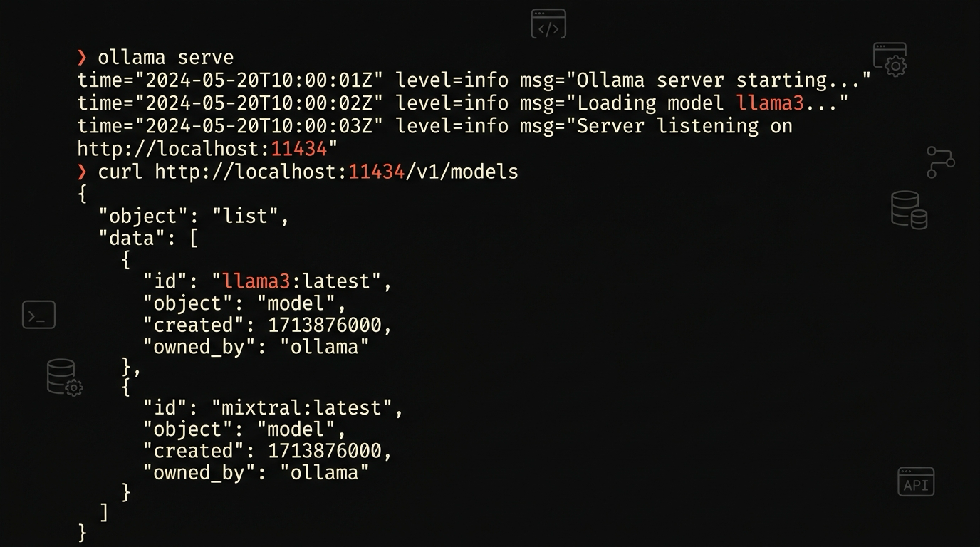 Terminal output of ollama serve and the curl checks