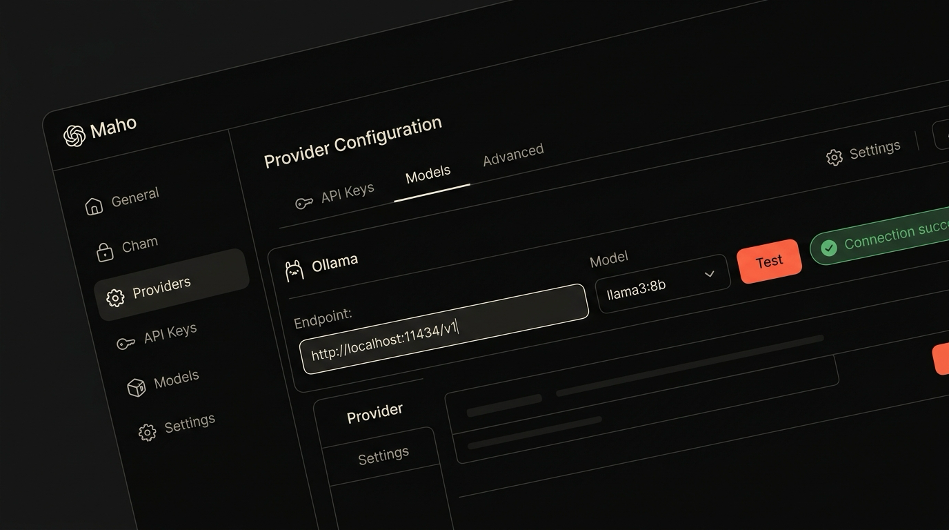 Maho provider settings showing Ollama selected